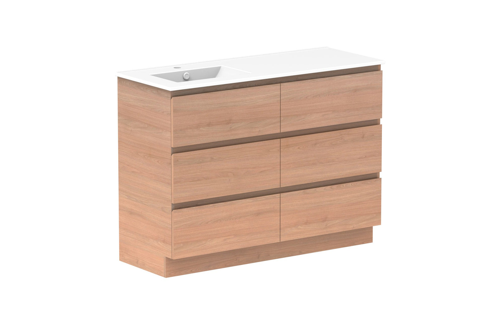ADP Glacier Full Depth All-Drawer Trio Floor Mount Vanity 1200mm left offset bowl, ceramic top
