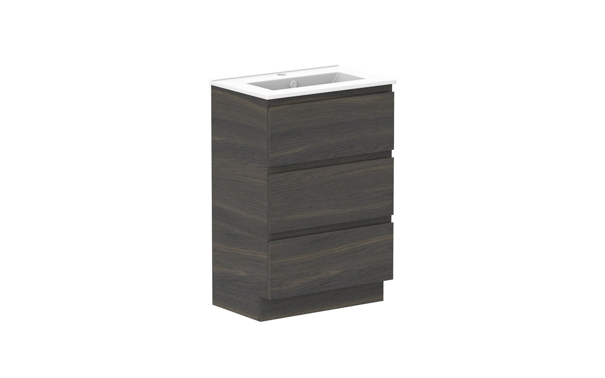 ADP Glacier Ensuite All-Drawer Trio Floor Mount Vanity 600mm, ceramic top