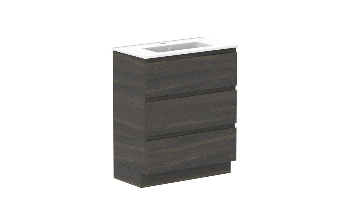 ADP Glacier Ensuite All-Drawer Trio Floor Mount Vanity 750mm, ceramic top