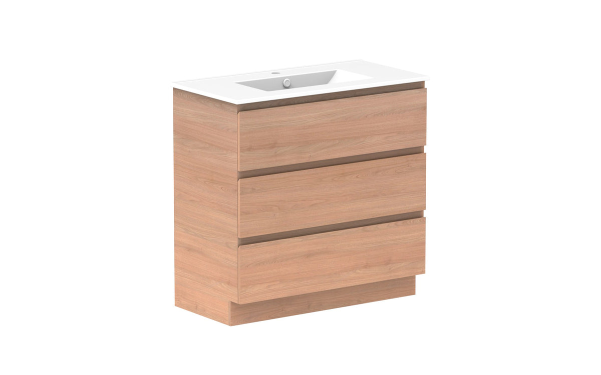 ADP Glacier Full Depth All-Drawer Trio Floor Mount Vanity 900mm centre bowl, ceramic top