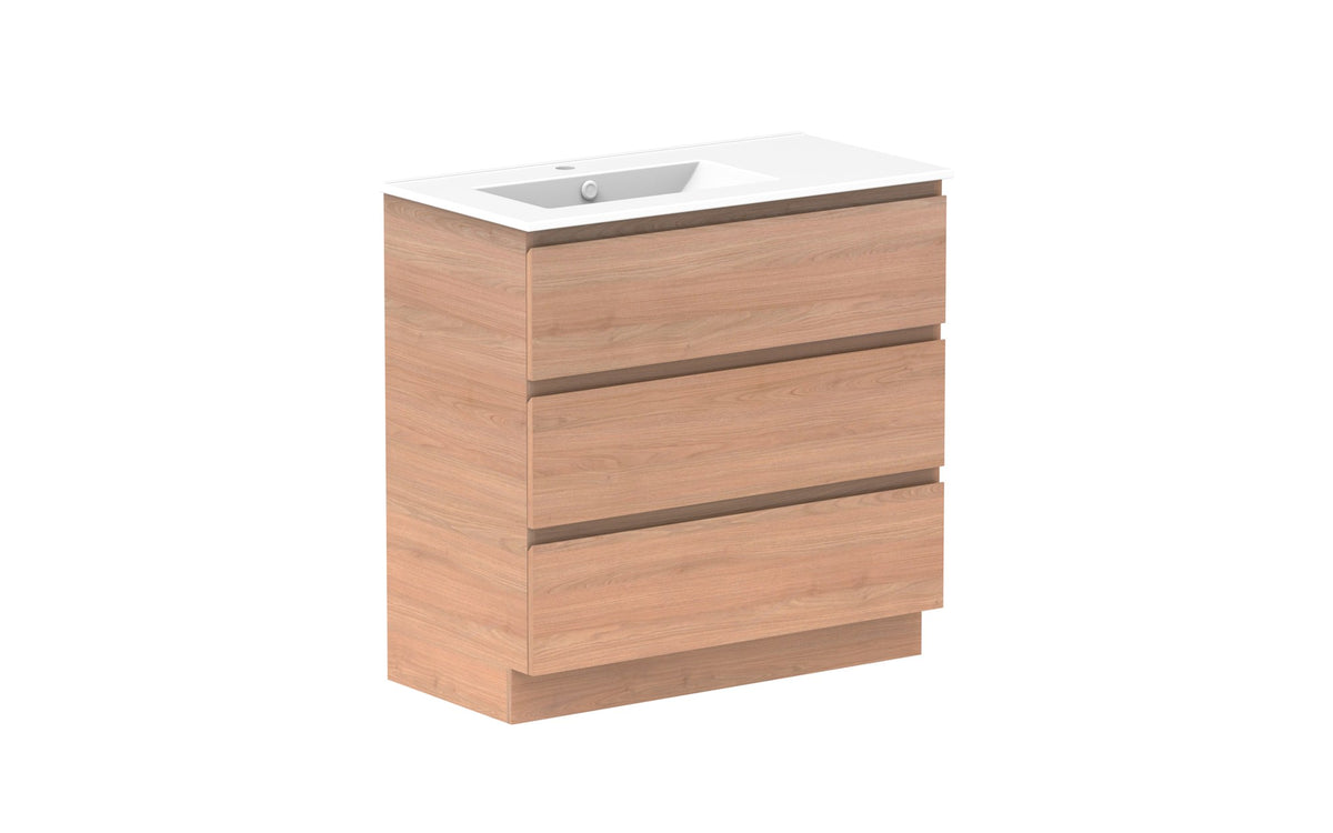 ADP Glacier Full Depth All-Drawer Trio Floor Mount Vanity 900mm left offset bowl, ceramic top
