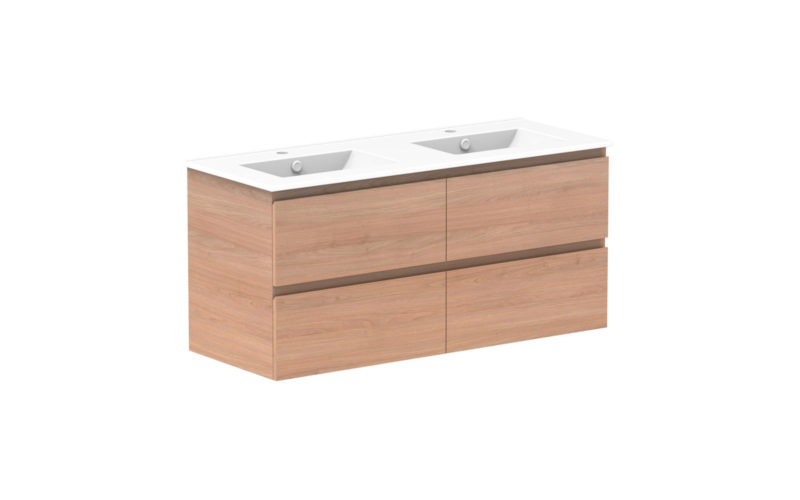 ADP Glacier Full Depth All-Drawer Twin Wall Hung Vanity 1200mm double bowl, ceramic top