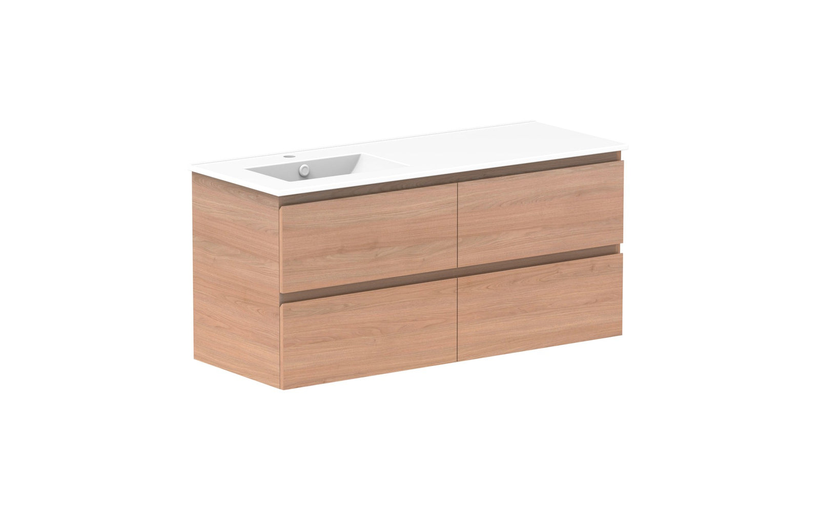 ADP Glacier Full Depth All-Drawer Twin Wall Hung Vanity 1200mm left offset bowl, ceramic top