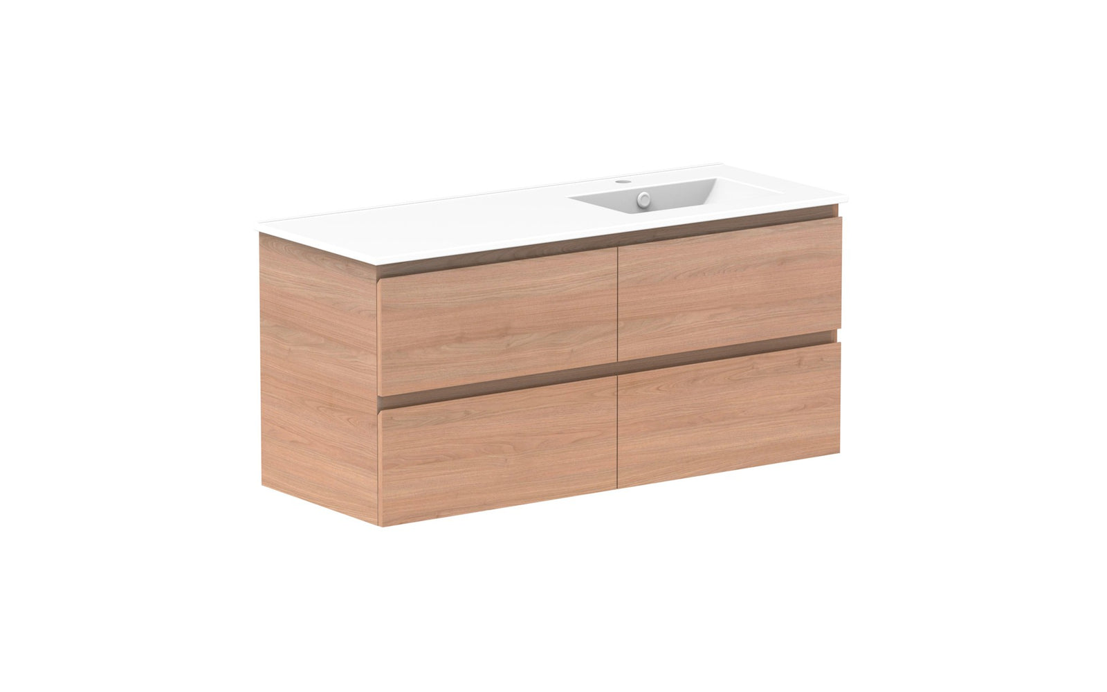 ADP Glacier Full Depth All-Drawer Twin Wall Hung Vanity 1200mm right offset bowl, ceramic top