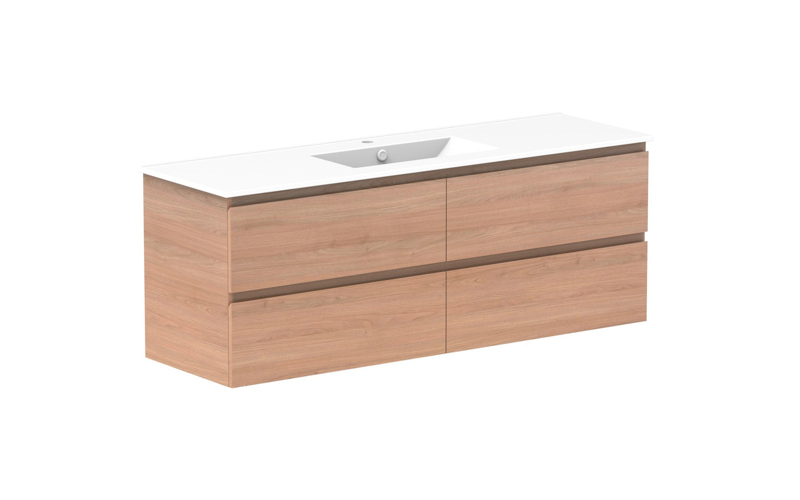ADP Glacier Full Depth All-Drawer Twin Wall Hung Vanity 1500mm centre bowl, ceramic top
