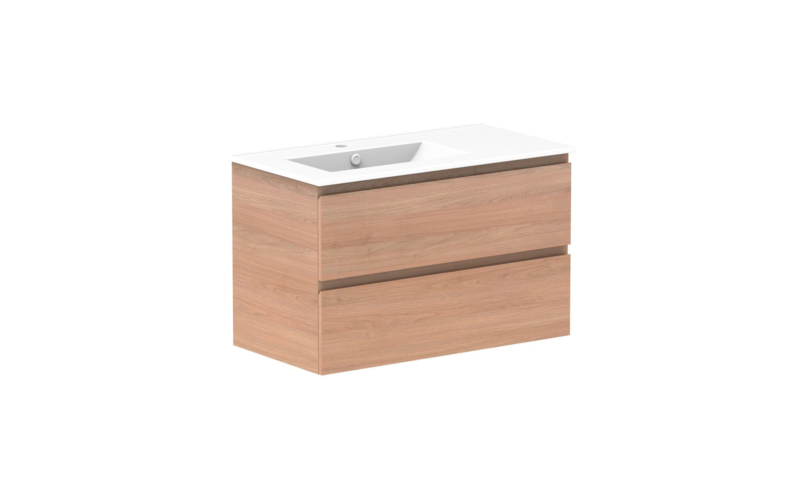 ADP Glacier Full Depth All-Drawer Twin Wall Hung Vanity 900mm left offset bowl, ceramic top