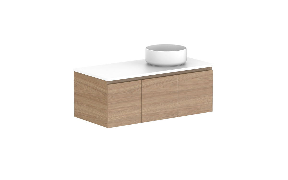 ADP Glacier Full Depth Door & Drawer Slim Wall Hung Vanity 1050mm right offset bowl, benchtop