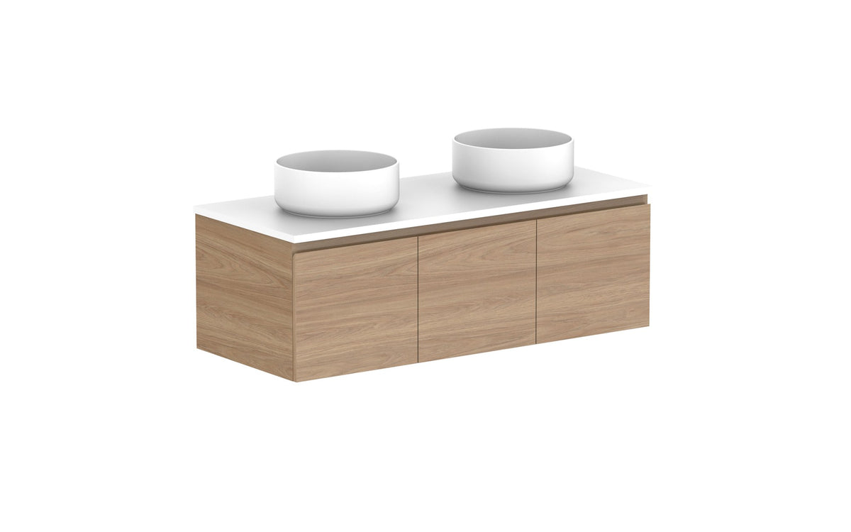 ADP Glacier Full Depth Door & Drawer Slim Wall Hung Vanity 1200mm double bowl, benchtop