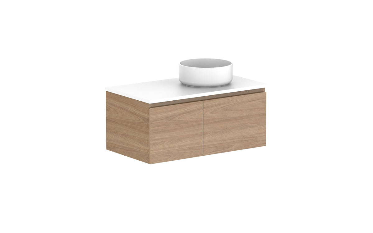ADP Glacier Full Depth Door & Drawer Slim Wall Hung Vanity 900mm right offset bowl, benchtop