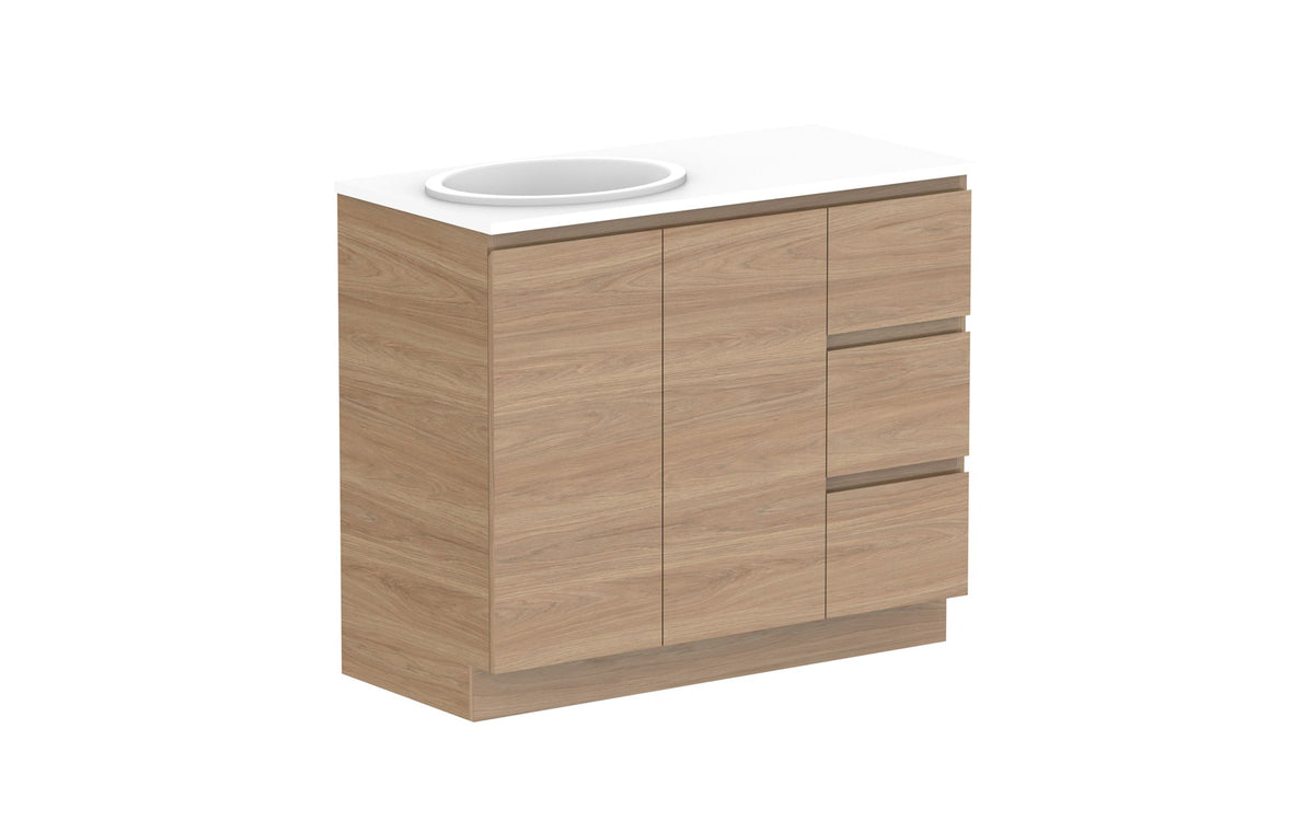 ADP Glacier Full Depth Door & Drawer Trio Floor Mount Vanity 1050mm left offset bowl, benchtop