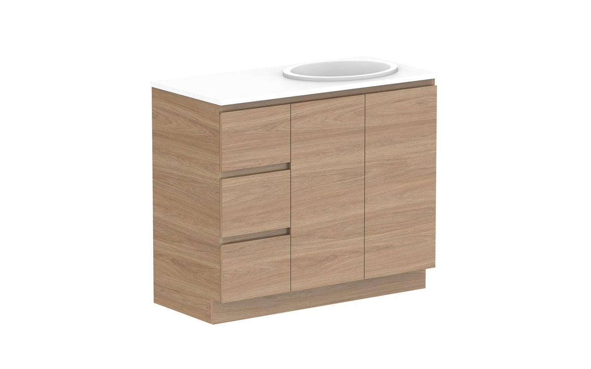 ADP Glacier Full Depth Door & Drawer Trio Floor Mount Vanity 1050mm right offset bowl, benchtop
