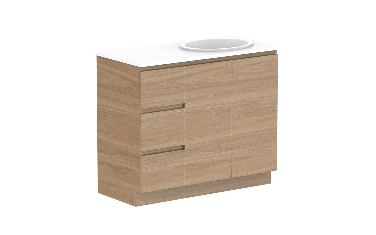 ADP Glacier Full Depth Door & Drawer Trio Floor Mount Vanity 1050mm right offset bowl, benchtop