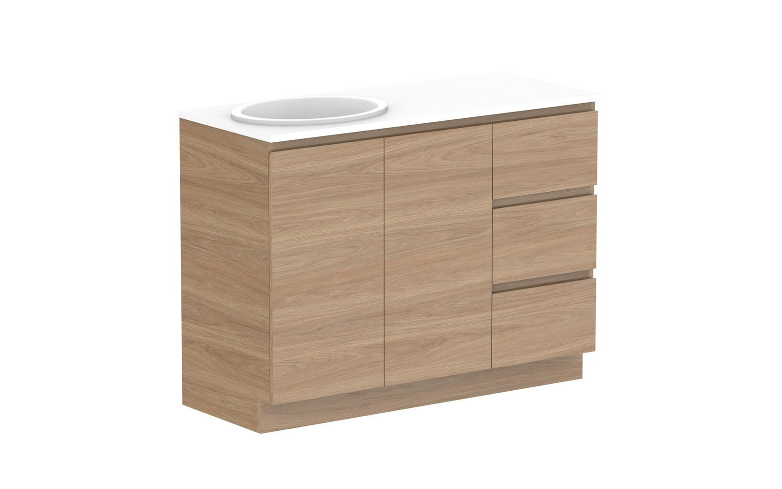 ADP Glacier Full Depth Door & Drawer Trio Floor Mount Vanity 1200mm left offset bowl, benchtop