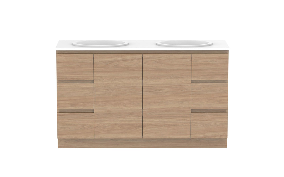 ADP Glacier Full Depth Door & Drawer Trio Floor Mount Vanity 1500mm double bowl, benchtop