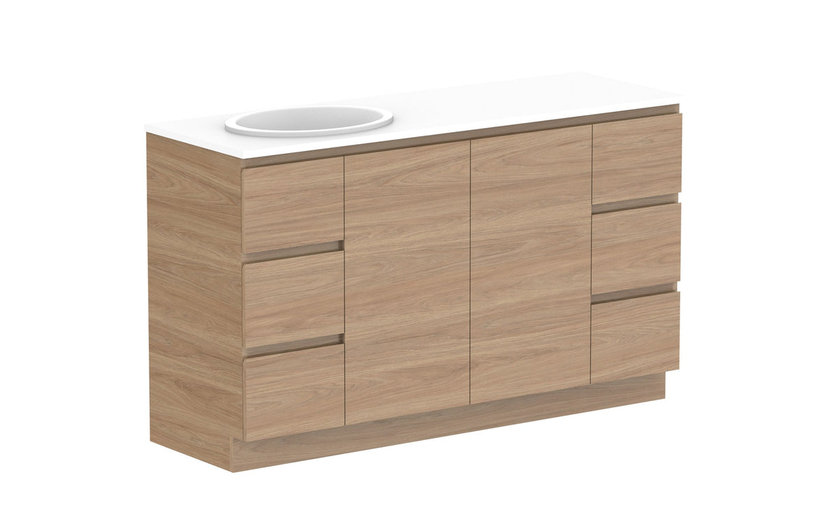 ADP Glacier Full Depth Door & Drawer Trio Floor Mount Vanity 1500mm left offset bowl, benchtop