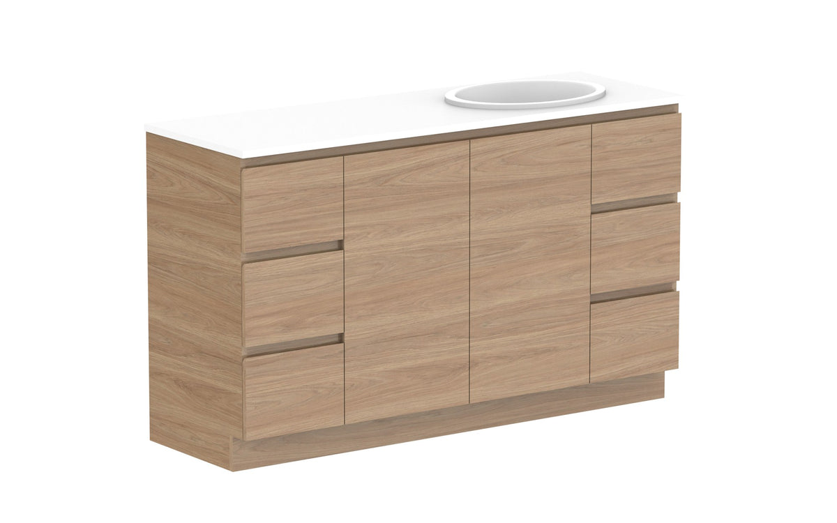 ADP Glacier Full Depth Door & Drawer Trio Floor Mount Vanity 1500mm right offset bowl, benchtop