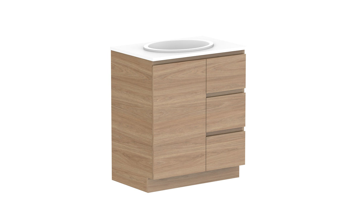 ADP Glacier Full Depth Door & Drawer Trio Floor Mount Vanity 750mm centre bowl, benchtop