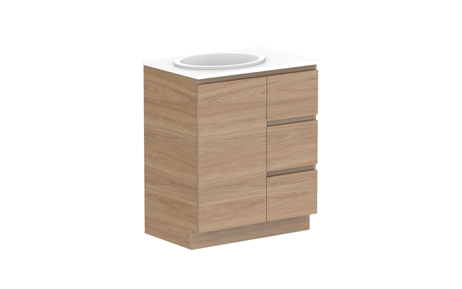 ADP Glacier Full Depth Door & Drawer Trio Floor Mount Vanity 750mm left offset bowl, benchtop