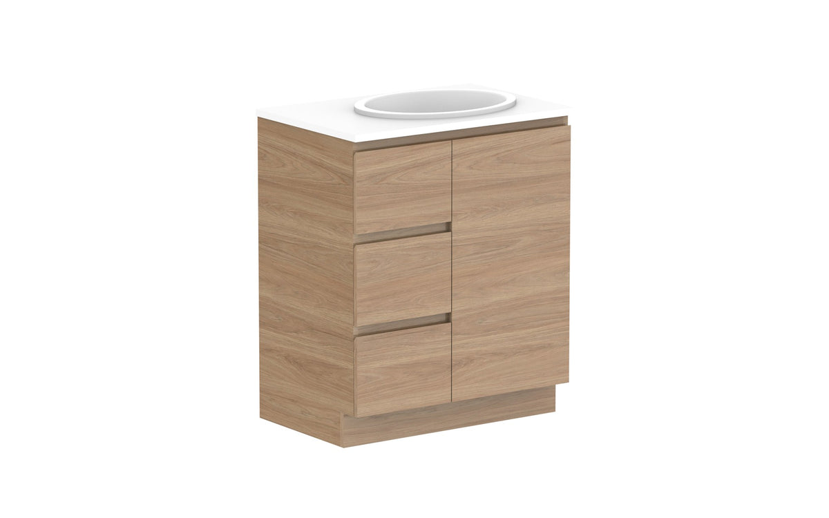 ADP Glacier Full Depth Door & Drawer Trio Floor Mount Vanity 750mm right offset bowl, benchtop