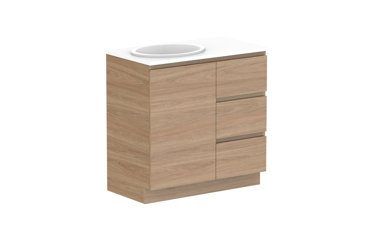 ADP Glacier Full Depth Door & Drawer Trio Floor Mount Vanity 900mm left offset bowl, benchtop