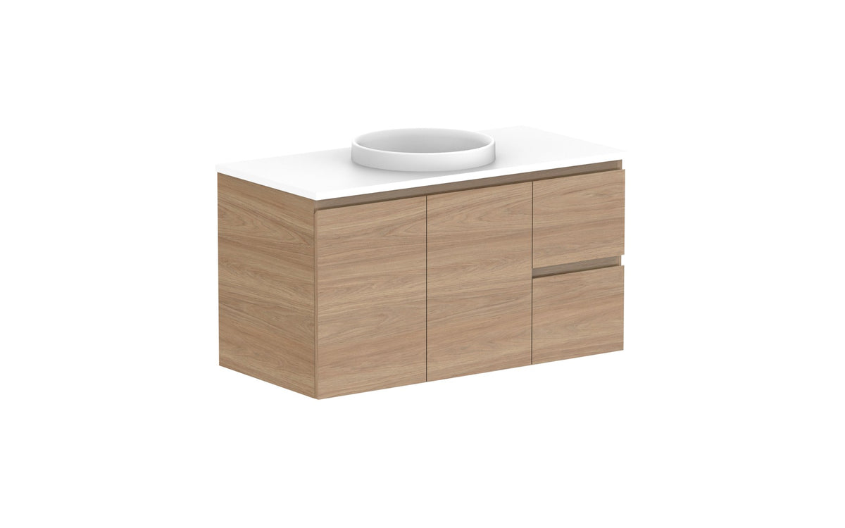ADP Glacier Full Depth Door & Drawer Twin Wall Hung Vanity 1050mm centre bowl, benchtop