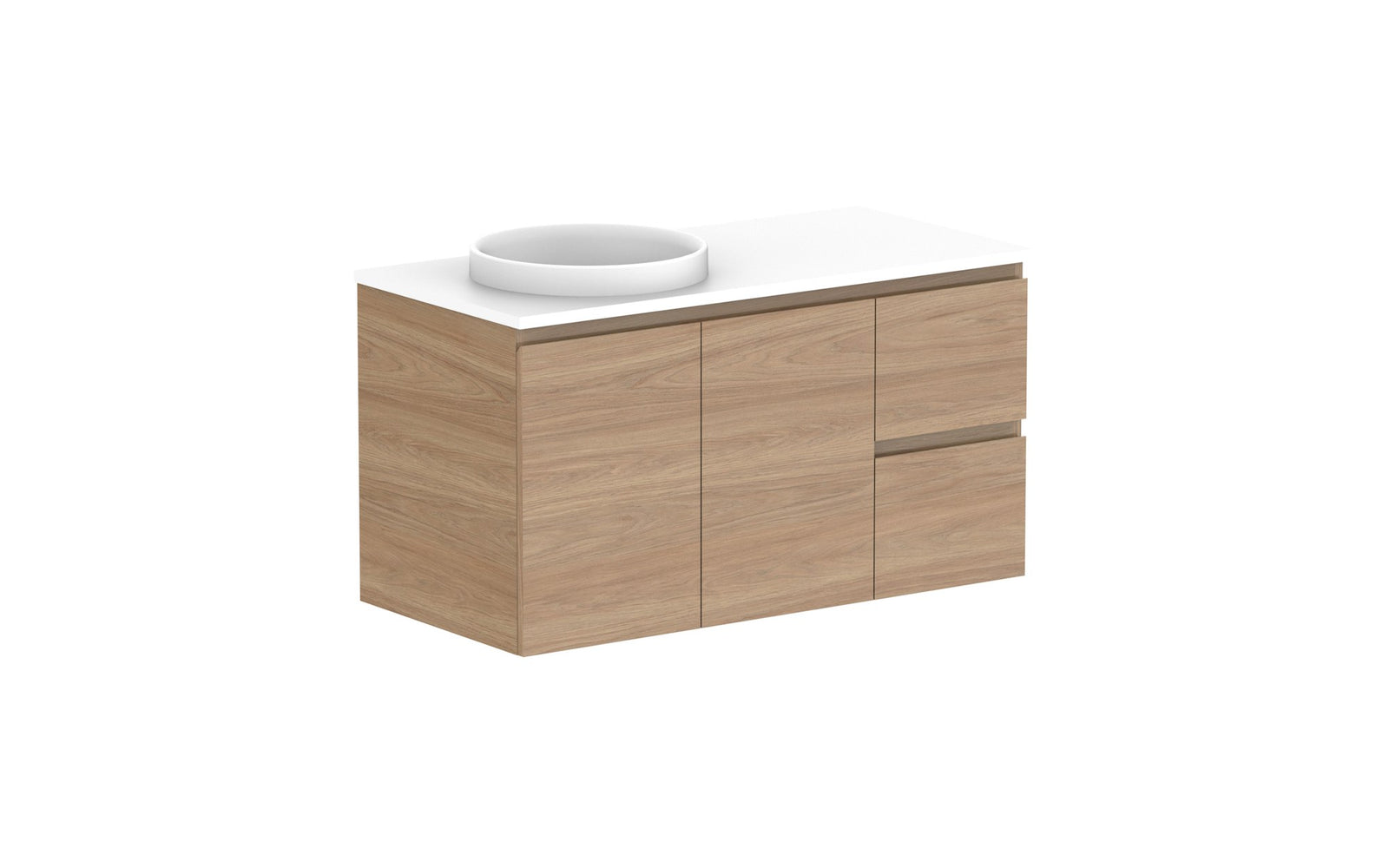 ADP Glacier Full Depth Door & Drawer Twin Wall Hung Vanity 1050mm left offset bowl, benchtop