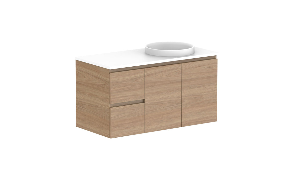 ADP Glacier Full Depth Door & Drawer Twin Wall Hung Vanity 1050mm right offset bowl, benchtop
