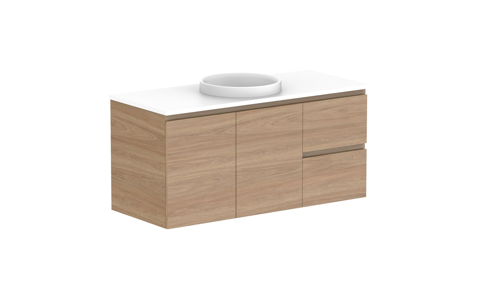ADP Glacier Full Depth Door & Drawer Twin Wall Hung Vanity 1200mm centre bowl, benchtop