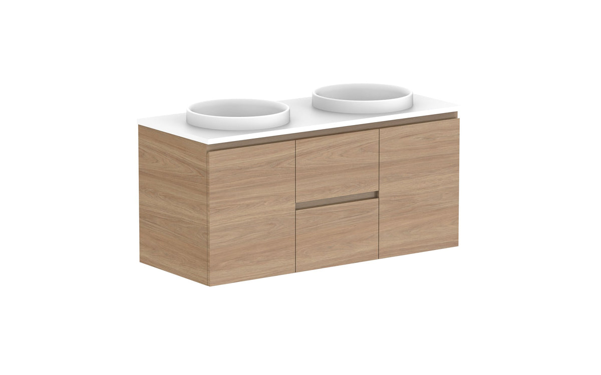 ADP Glacier Full Depth Door & Drawer Twin Wall Hung Vanity 1200mm double bowl, benchtop