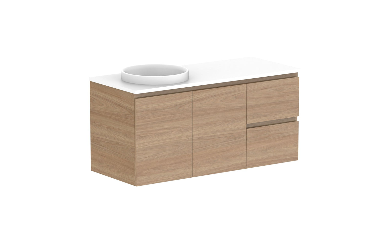 ADP Glacier Full Depth Door & Drawer Twin Wall Hung Vanity 1200mm left offset bowl, benchtop