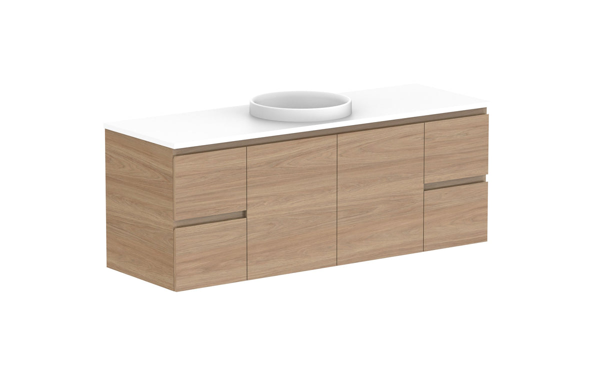 ADP Glacier Full Depth Door & Drawer Twin Wall Hung Vanity 1500mm centre bowl, benchtop