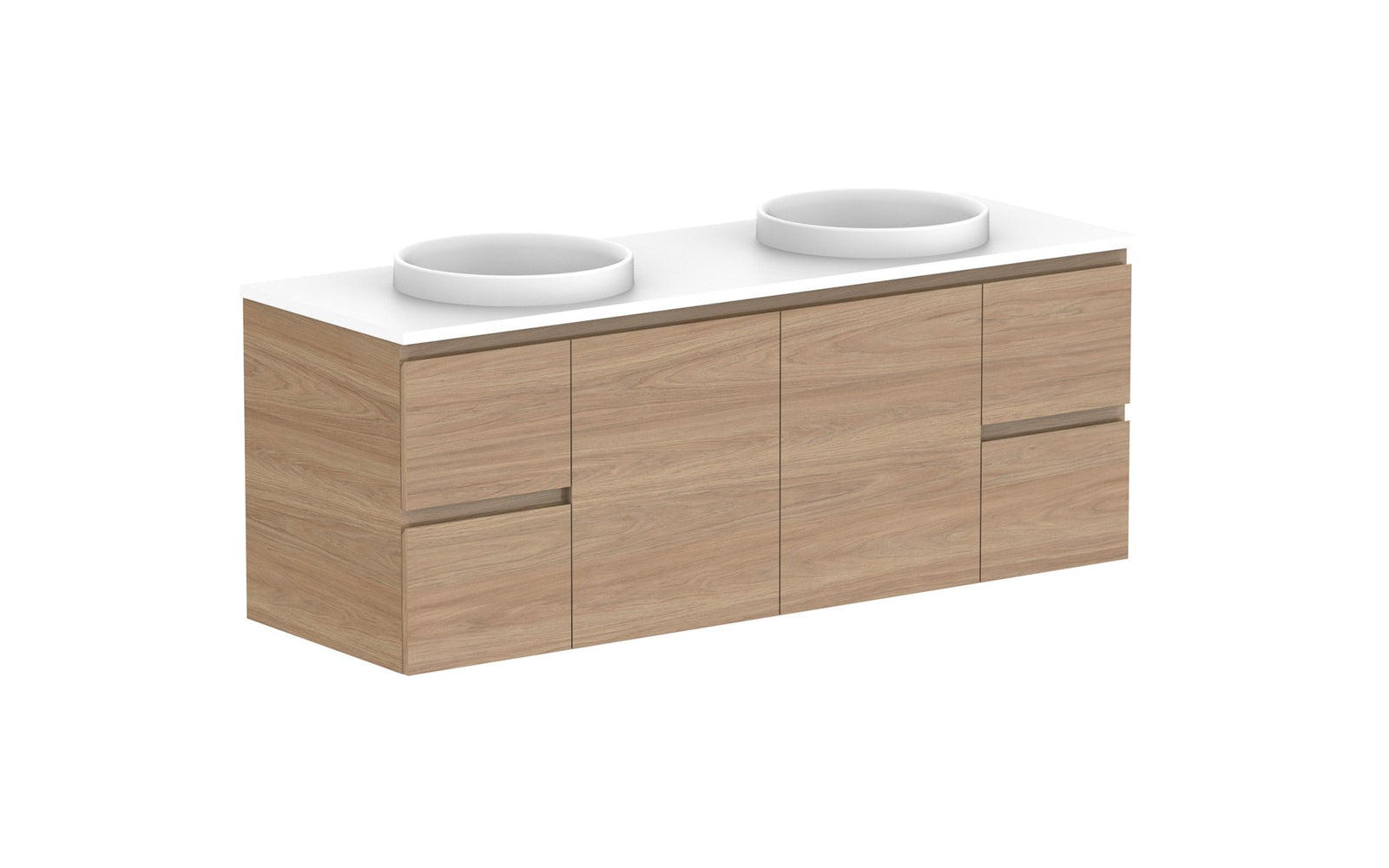 ADP Glacier Full Depth Door & Drawer Twin Wall Hung Vanity 1500mm double bowl, benchtop