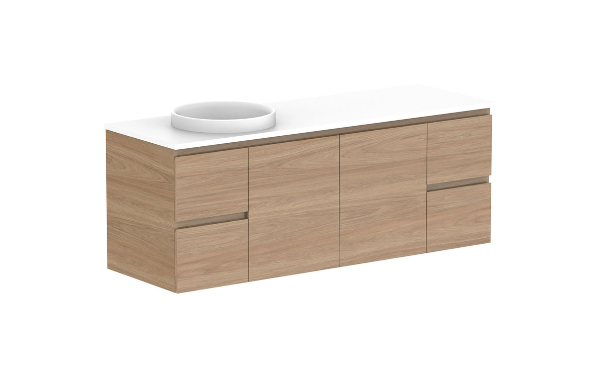 ADP Glacier Full Depth Door & Drawer Twin Wall Hung Vanity 1500mm left offset bowl, benchtop
