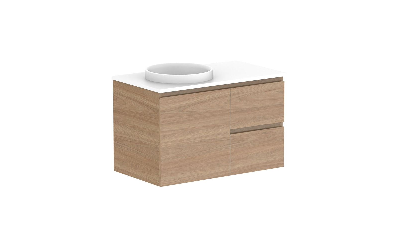 ADP Glacier Full Depth Door & Drawer Twin Wall Hung Vanity 900mm left offset bowl, benchtop