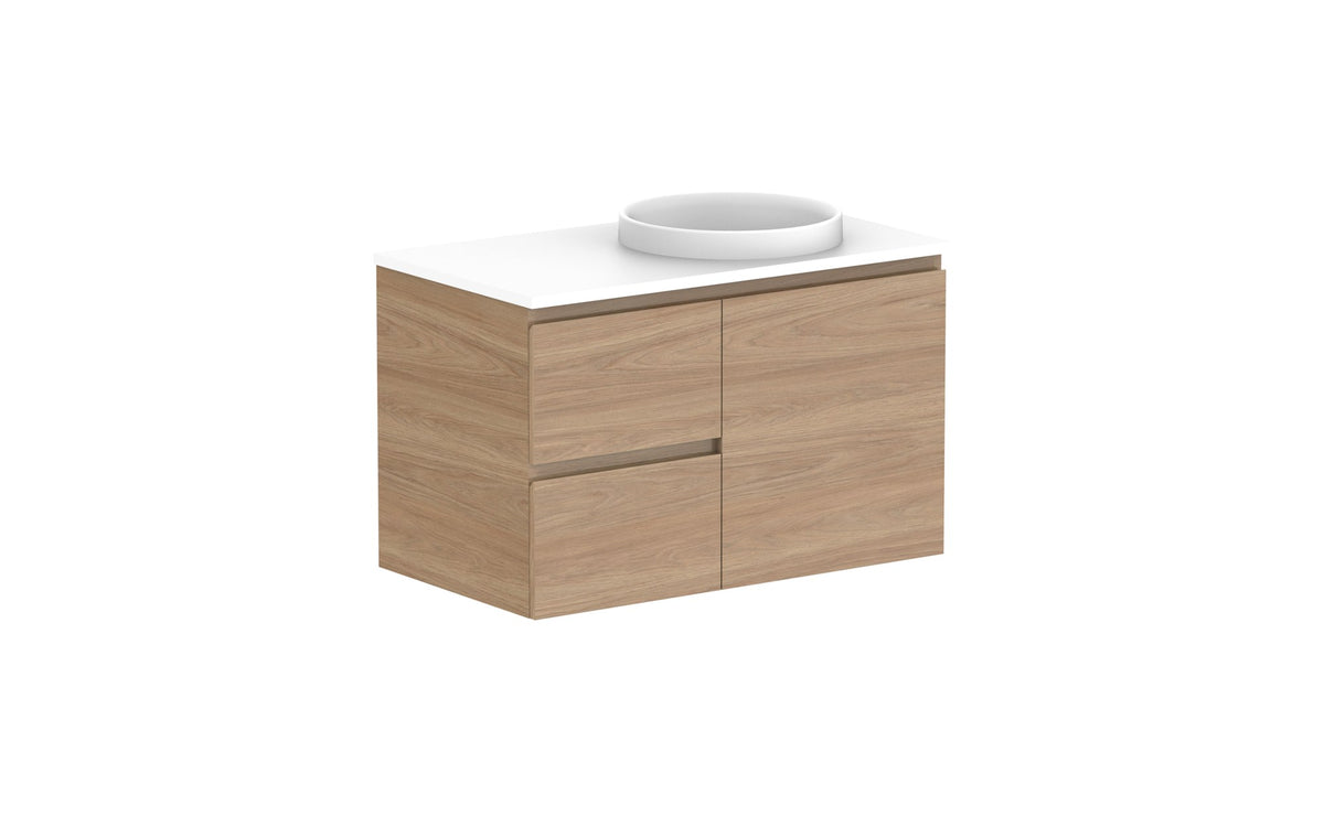 ADP Glacier Full Depth Door & Drawer Twin Wall Hung Vanity 900mm right offset bowl, benchtop