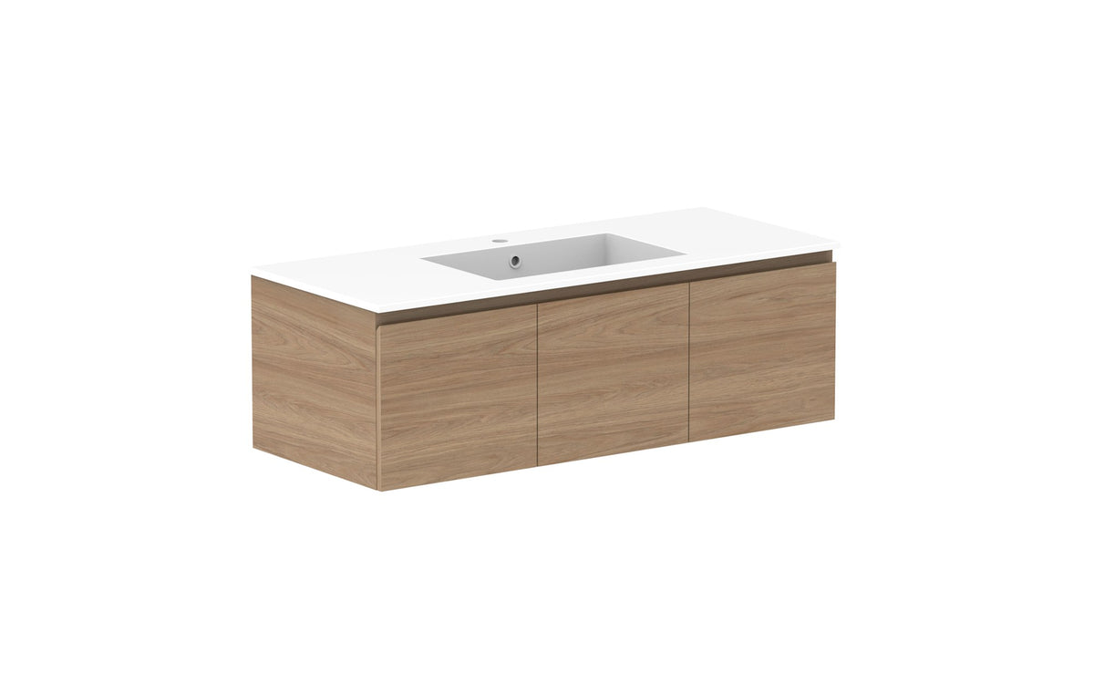 ADP Glacier Full Depth Door & Drawer Slim Wall Hung Vanity 1200mm centre bowl, cast marble top