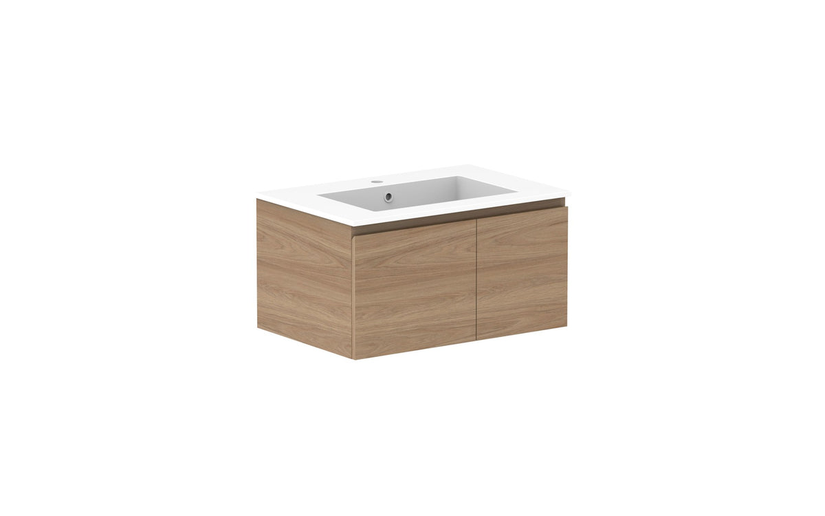ADP Glacier Full Depth Door & Drawer Slim Wall Hung Vanity 750mm centre bowl, cast marble top