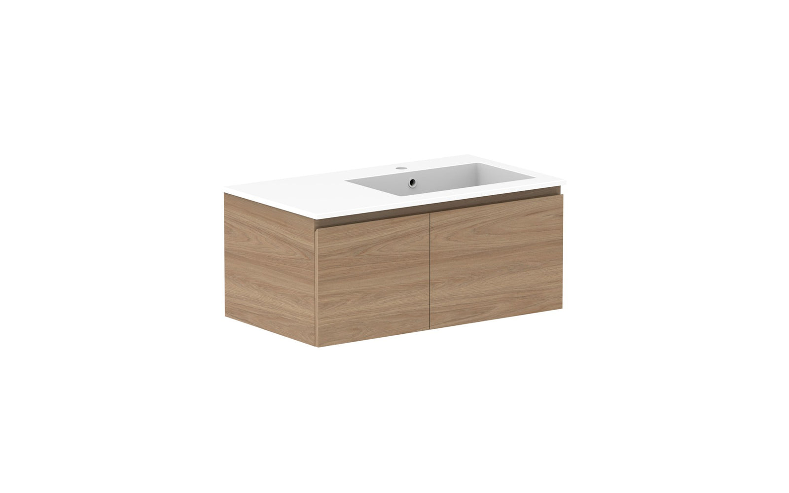 ADP Glacier Full Depth Door & Drawer Slim Wall Hung Vanity 900mm right offset bowl, cast marble top