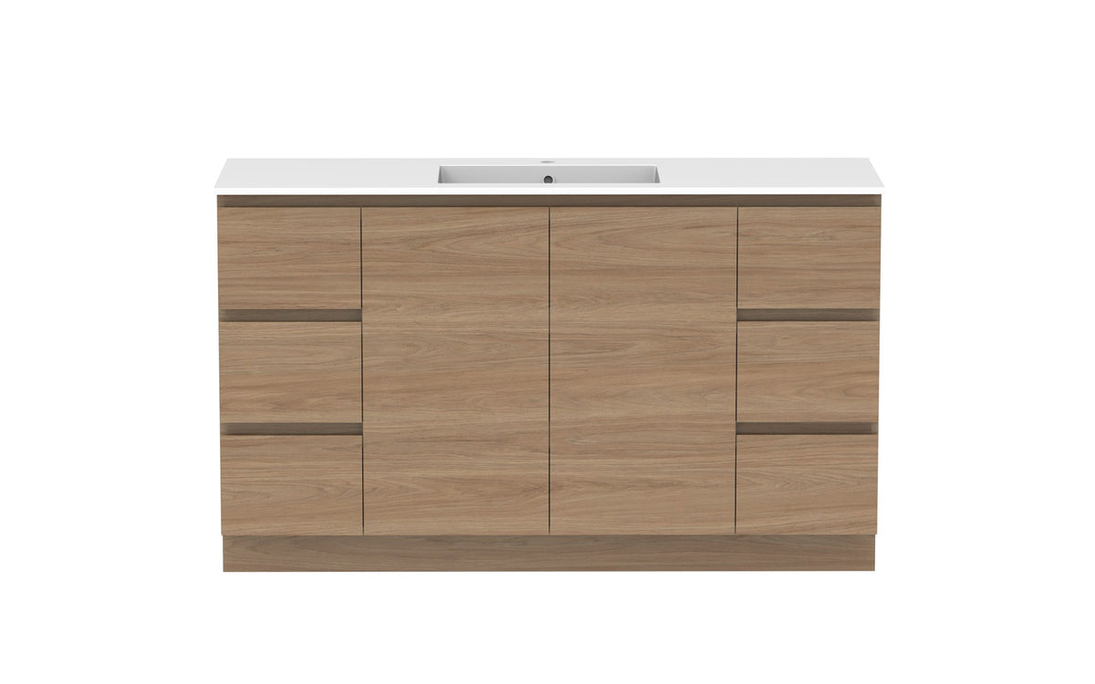 ADP Glacier Full Depth Door & Drawer Trio Floor Mount Vanity 1500mm centre bowl, cast marble top