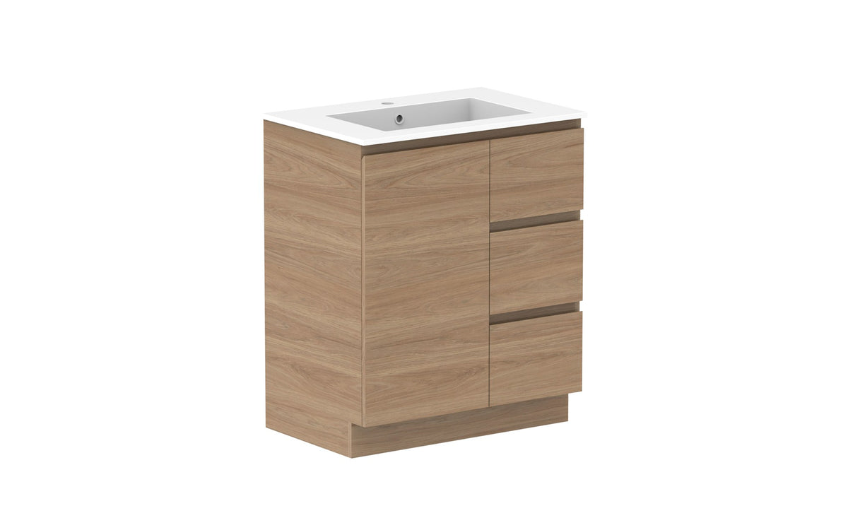 ADP Glacier Full Depth Door & Drawer Trio Floor Mount Vanity 750mm centre bowl, cast marble top