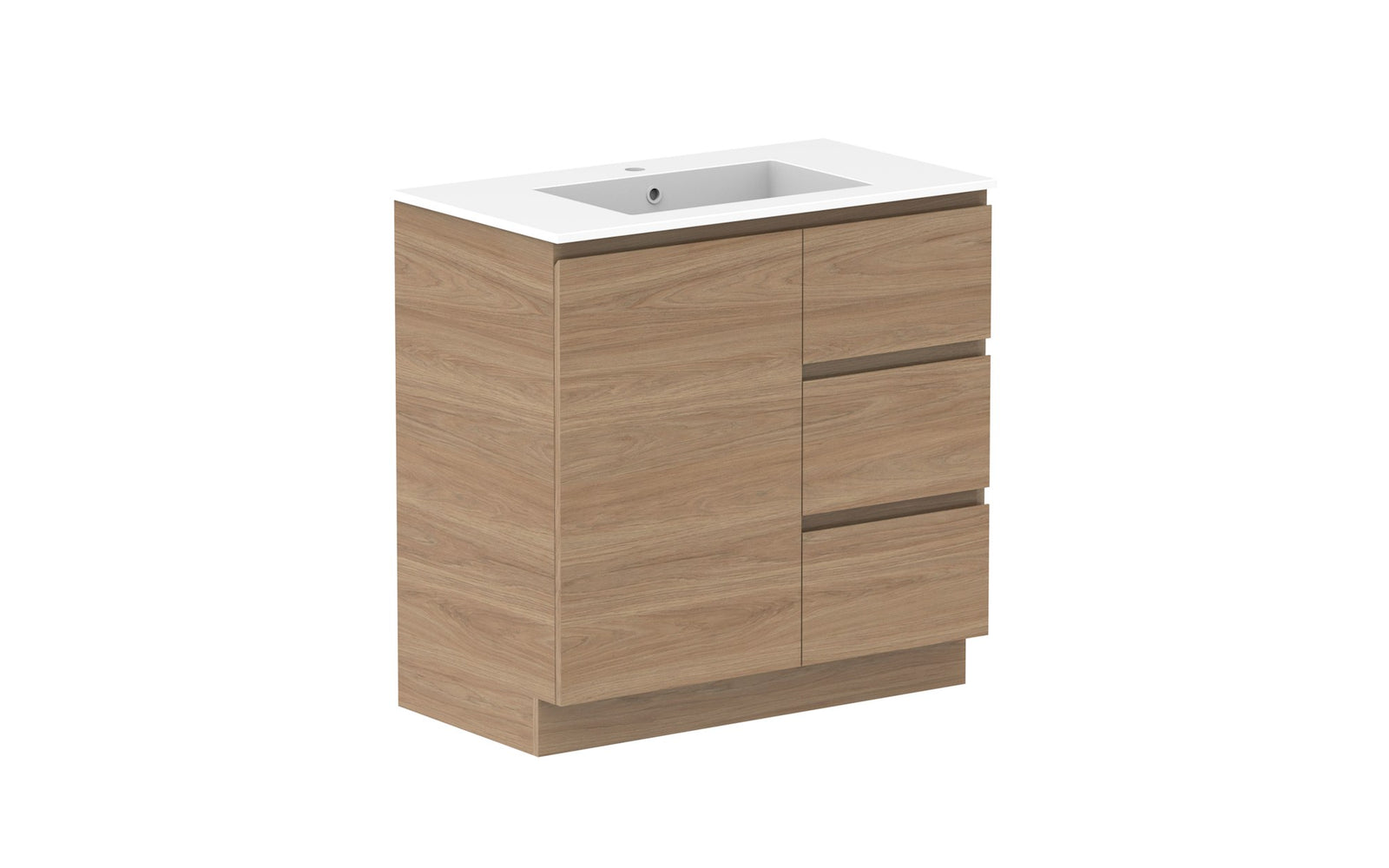 ADP Glacier Full Depth Door & Drawer Trio Floor Mount Vanity 900mm centre bowl, cast marble top
