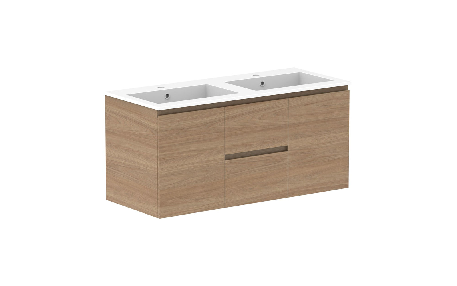 ADP Glacier Full Depth Door & Drawer Twin Wall Hung Vanity 1200mm double bowl, cast marble top