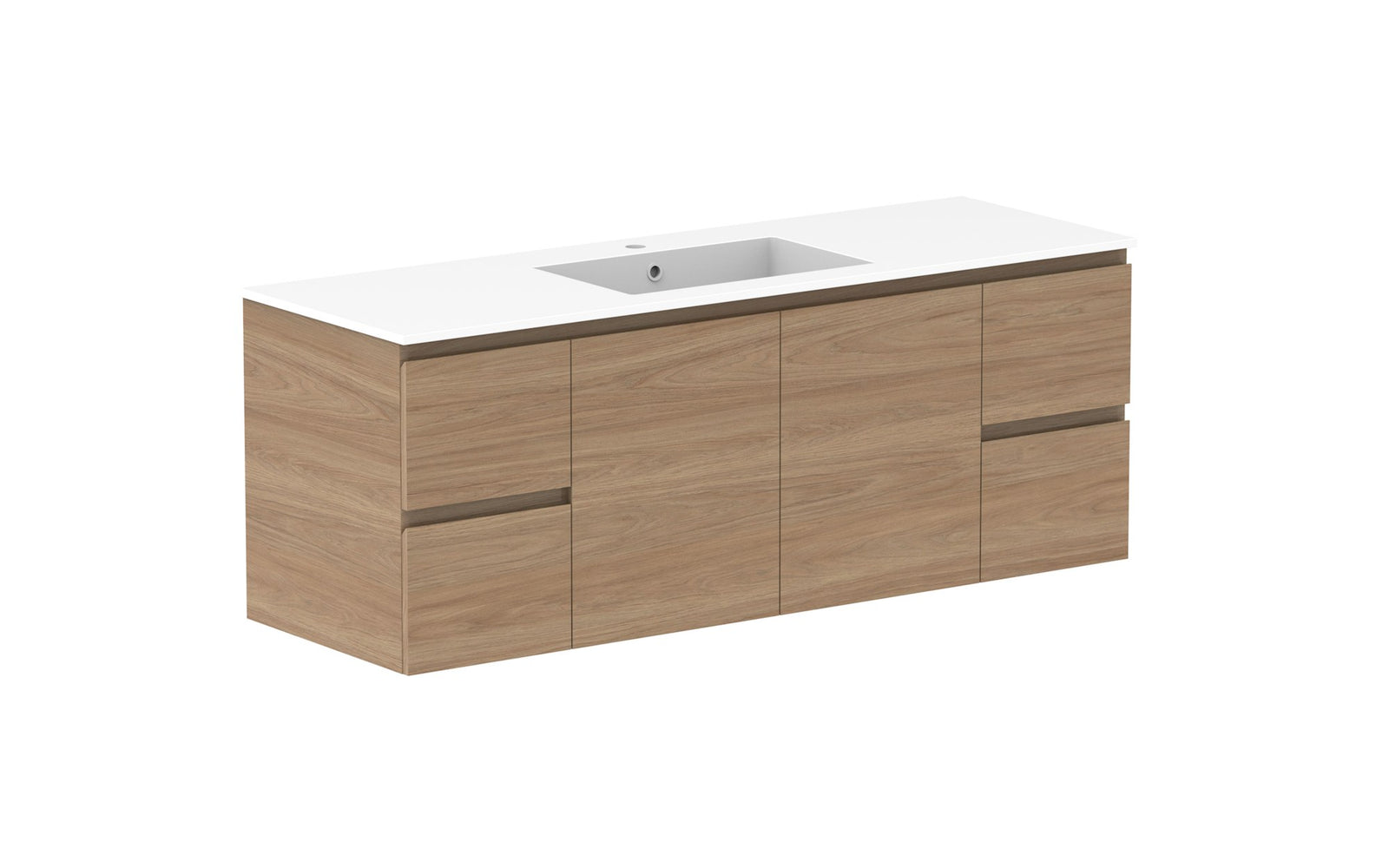 ADP Glacier Full Depth Door & Drawer Twin Wall Hung Vanity 1500mm centre bowl, cast marble top