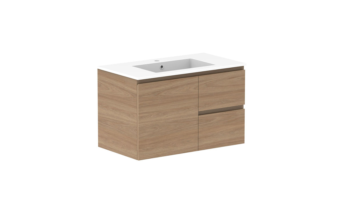 ADP Glacier Full Depth Door & Drawer Twin Wall Hung Vanity 900mm centre bowl, cast marble top