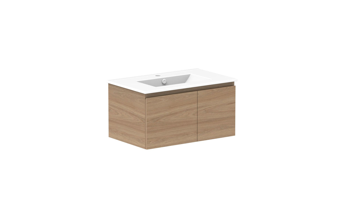 ADP Glacier Full Depth Door &amp; Drawer Slim Wall Hung Vanity 750mm centre bowl, ceramic top