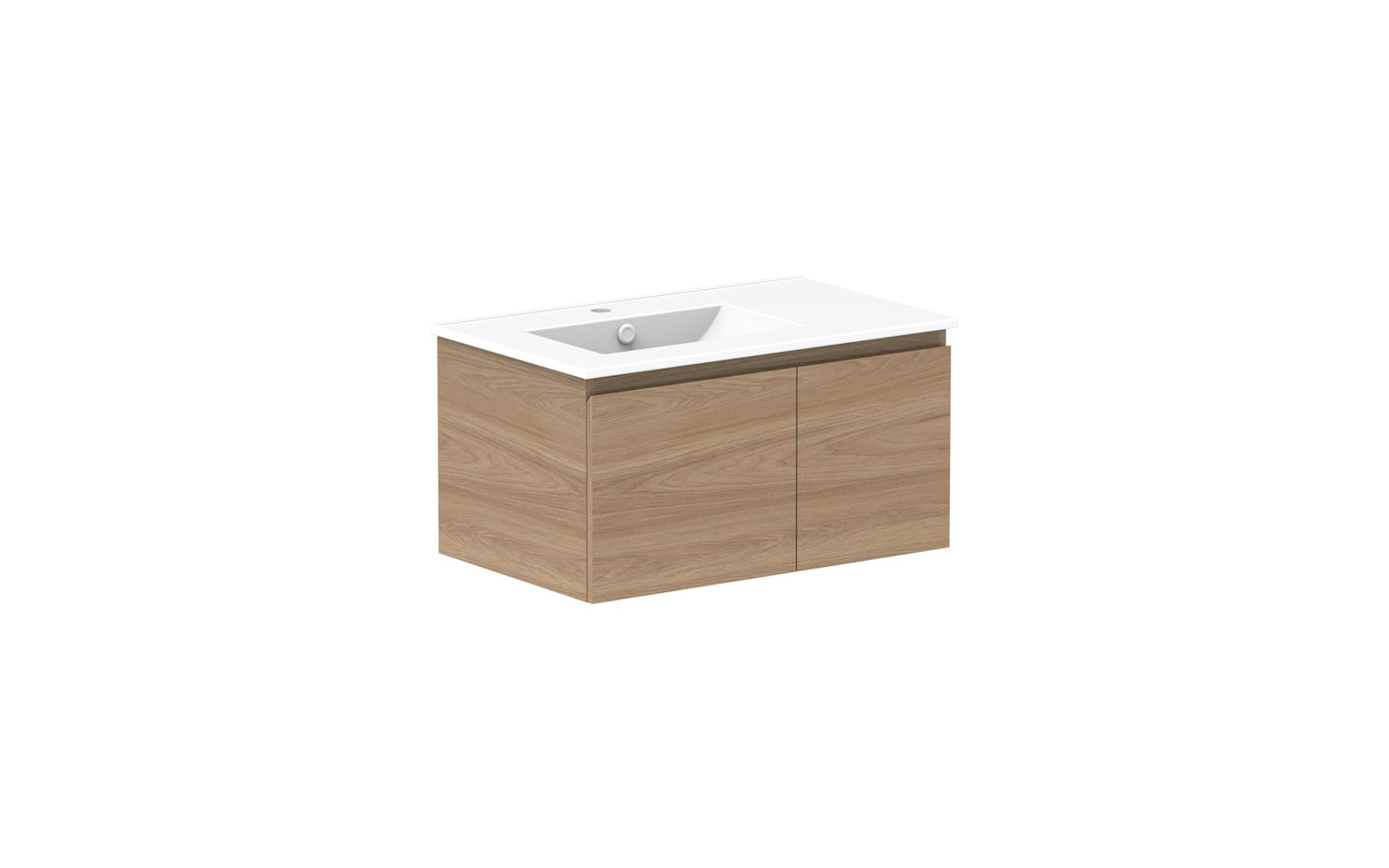 ADP Glacier Full Depth Door & Drawer Slim Wall Hung Vanity 750mm left offset bowl, ceramic top