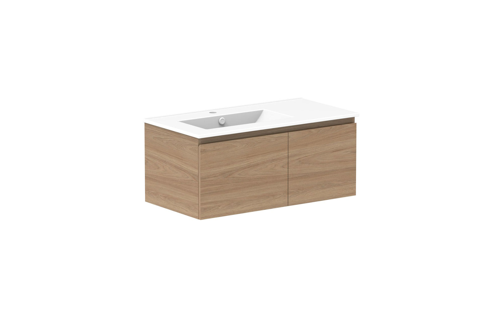 ADP Glacier Full Depth Door & Drawer Slim Wall Hung Vanity 900mm left offset bowl, ceramic top