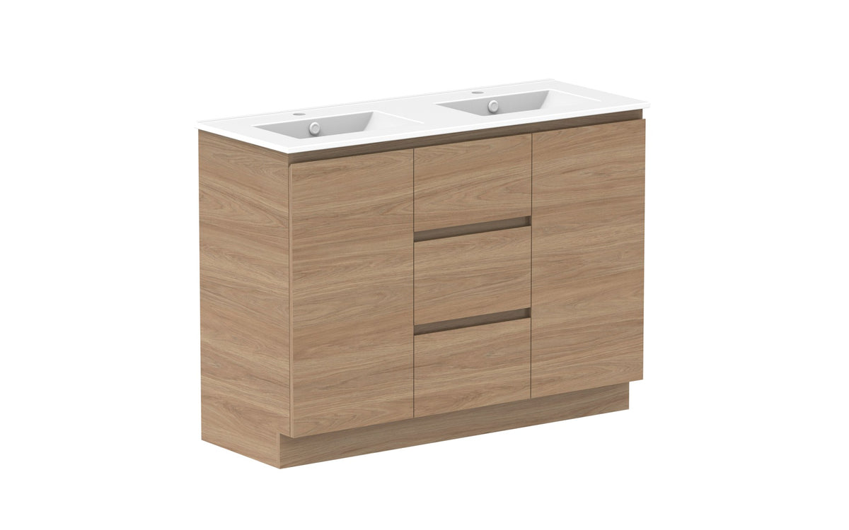 ADP Glacier Full Depth Door & Drawer Trio Floor Mount Vanity 1200mm double bowl, ceramic top
