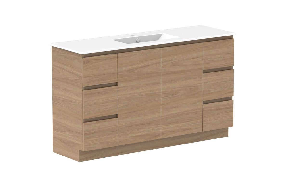 ADP Glacier Full Depth Door & Drawer Trio Floor Mount Vanity 1500mm centre bowl, ceramic top