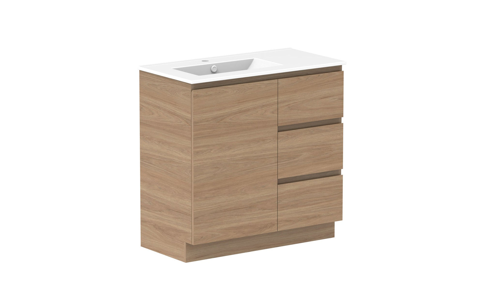 ADP Glacier Full Depth Door & Drawer Trio Floor Mount Vanity 900mm left offset bowl, ceramic top